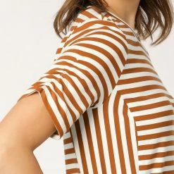 Allegra K Women's Short Sleeve Contrast Color Crew Neck Mini Striped T-Shirt Dress