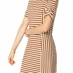 Allegra K Women's Short Sleeve Contrast Color Crew Neck Mini Striped T-Shirt Dress