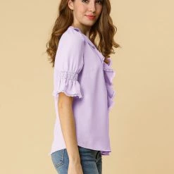 Allegra K Women's Ruffle V Neck Half Bell Sleeve Blouse Summer Vintage Casual Chiffon Peasant Top 157 Allegra K Women's Ruffle V Neck Half Bell Sleeve Blouse Summer Vintage Casual Chiffon Peasant Top