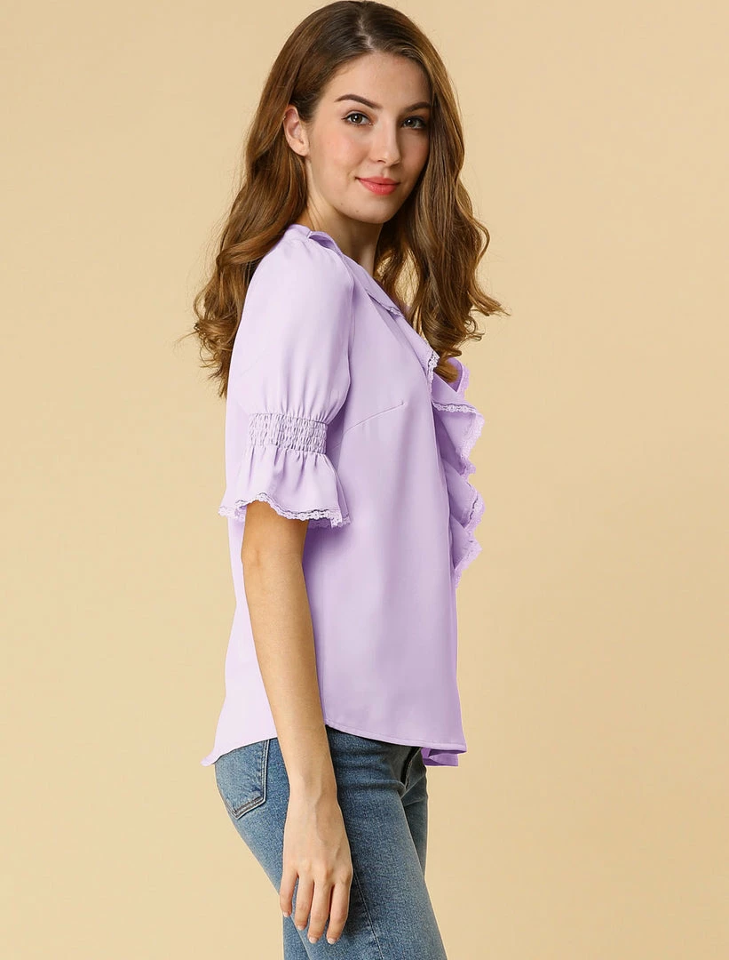 Allegra K Women's Ruffle V Neck Half Bell Sleeve Blouse Summer Vintage Casual Chiffon Peasant Top 73 Allegra K Women's Ruffle V Neck Half Bell Sleeve Blouse Summer Vintage Casual Chiffon Peasant Top