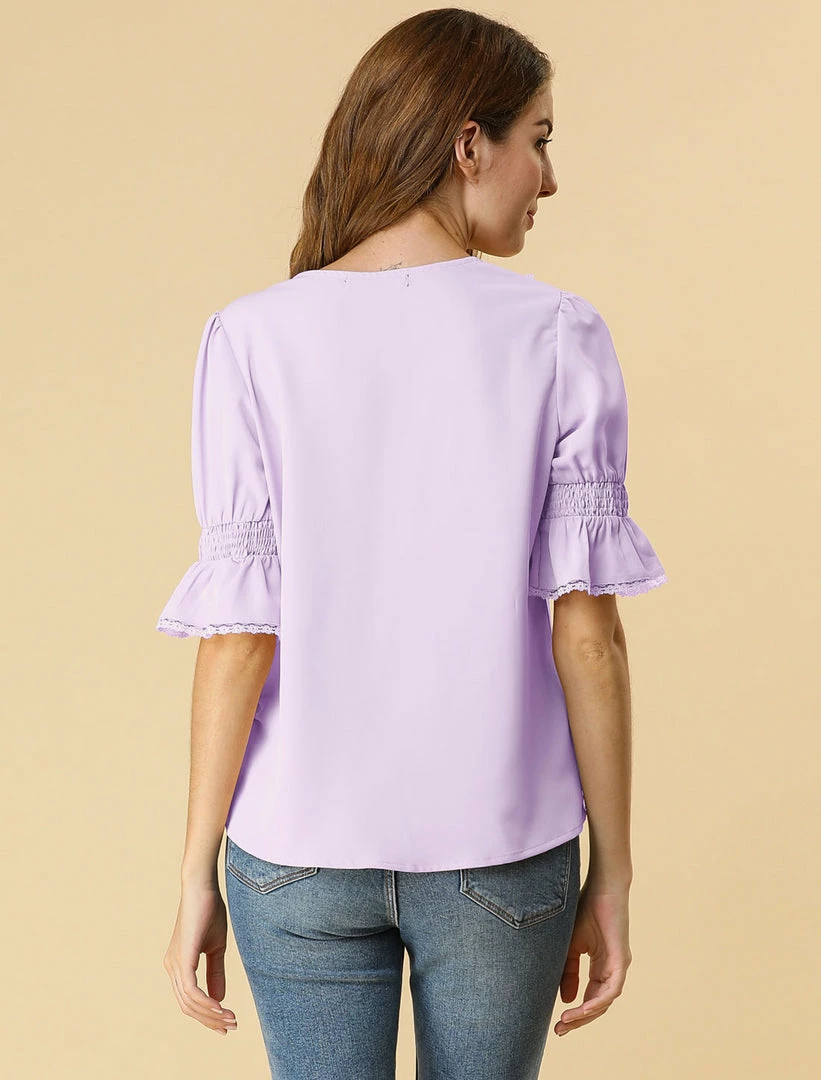 Allegra K Women's Ruffle V Neck Half Bell Sleeve Blouse Summer Vintage Casual Chiffon Peasant Top 74 Allegra K Women's Ruffle V Neck Half Bell Sleeve Blouse Summer Vintage Casual Chiffon Peasant Top