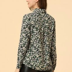 Allegra K Long Sleeve Button Down Ditsy Floral Shirt Women