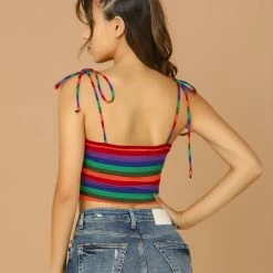Allegra K Rainbow Striped Summer Cami Crop Top