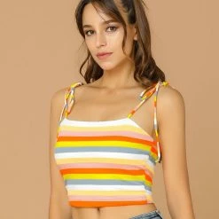 Allegra K Rainbow Striped Summer Cami Crop Top