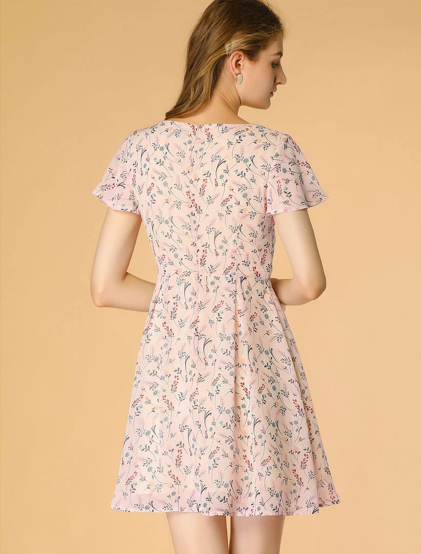 Allegra K Floral Lace-up V-neck Flouncing Sleeve Chiffon Dress Clothing 19 Allegra K Floral Lace-up V-neck Flouncing Sleeve Chiffon Dress Clothing