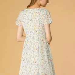 Allegra K Floral Lace-up V-neck Flouncing Sleeve Chiffon Dress Clothing 89 Allegra K Floral Lace-up V-neck Flouncing Sleeve Chiffon Dress Clothing