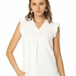 Allegra K Women's Ruffled Sleeveless Vintage Blouses Tops