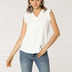 Allegra K Women's Ruffled Sleeveless Vintage Blouses Tops