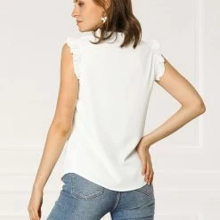 Allegra K Women's Ruffled Sleeveless Vintage Blouses Tops