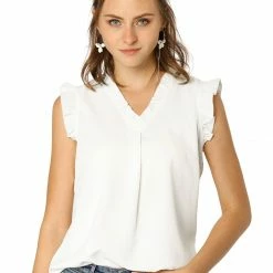 Allegra K Women's Ruffled Sleeveless Vintage Blouses Tops