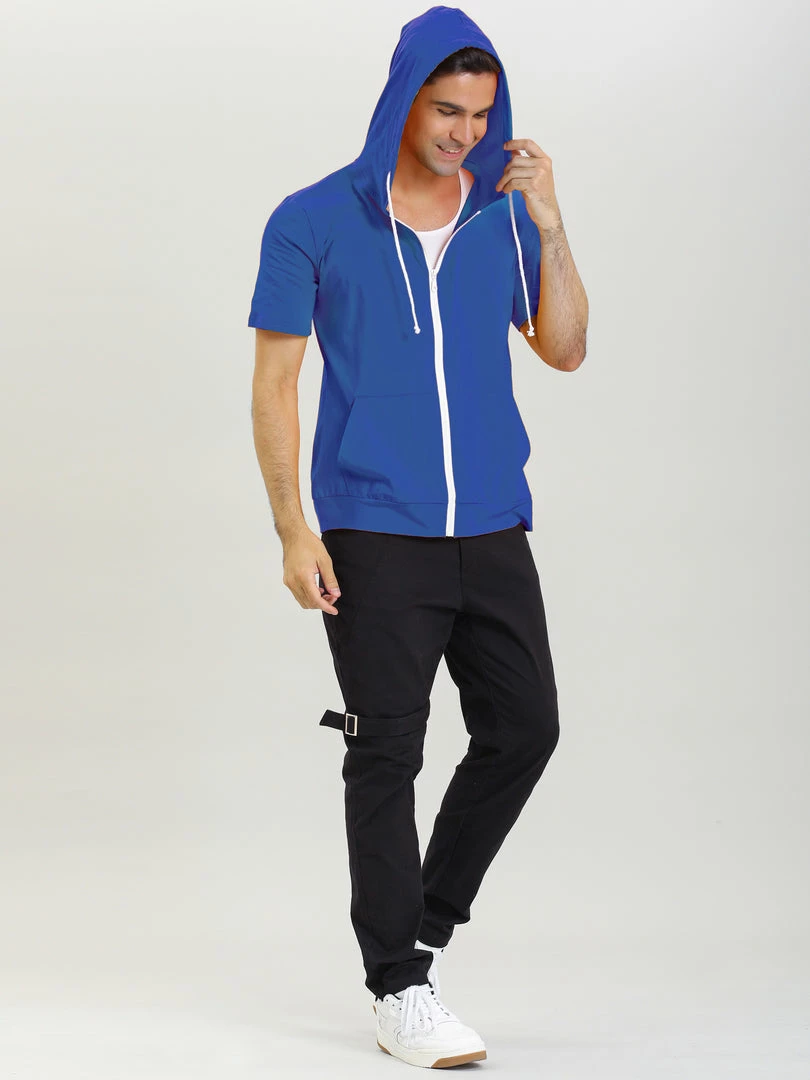 Allegra K Men's Hoodies Solid Color Zip Up Short Sleeve Jackets With Hood 12 Allegra K Men's Hoodies Solid Color Zip Up Short Sleeve Jackets With Hood