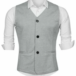 Allegra K Men's V Neck Sleeveless Two Pockets Button Down Solid Color Vest 44 Allegra K Men's V Neck Sleeveless Two Pockets Button Down Solid Color Vest