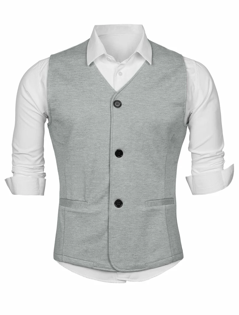 Allegra K Men's V Neck Sleeveless Two Pockets Button Down Solid Color Vest 17 Allegra K Men's V Neck Sleeveless Two Pockets Button Down Solid Color Vest