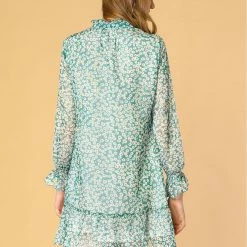 Allegra K Women's Ruffle Tie Neck Loose Shift Floral Dress