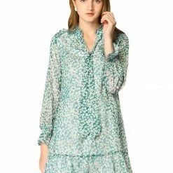 Allegra K Women's Ruffle Tie Neck Loose Shift Floral Dress