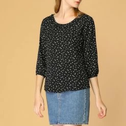 Allegra K Women's Sweet Ruffle Round Neck Elastic Floral Blouse Top