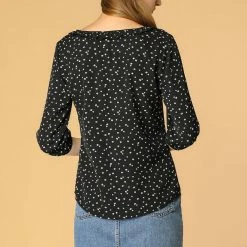 Allegra K Women's Sweet Ruffle Round Neck Elastic Floral Blouse Top