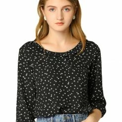 Allegra K Women's Sweet Ruffle Round Neck Elastic Floral Blouse Top