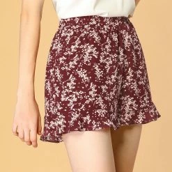 Allegra K Women's Floral Printed Ruffled Elastic Waist Casual Summer Beach Shorts