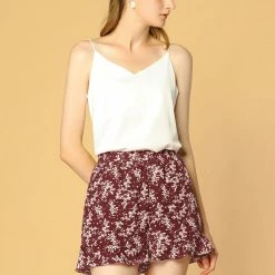 Allegra K Women's Floral Printed Ruffled Elastic Waist Casual Summer Beach Shorts