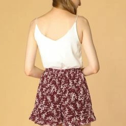 Allegra K Women's Floral Printed Ruffled Elastic Waist Casual Summer Beach Shorts