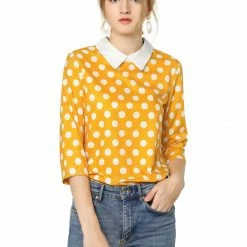 Allegra K Women 3/4 Sleeves Contrast Collar Polka Dots Blouse Tops 74 Allegra K Women 3/4 Sleeves Contrast Collar Polka Dots Blouse Tops