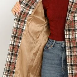 Allegra K Women's Plaid Cardigan Notch Lapel Open Front Trench Pea Coat Outerwear With Belt