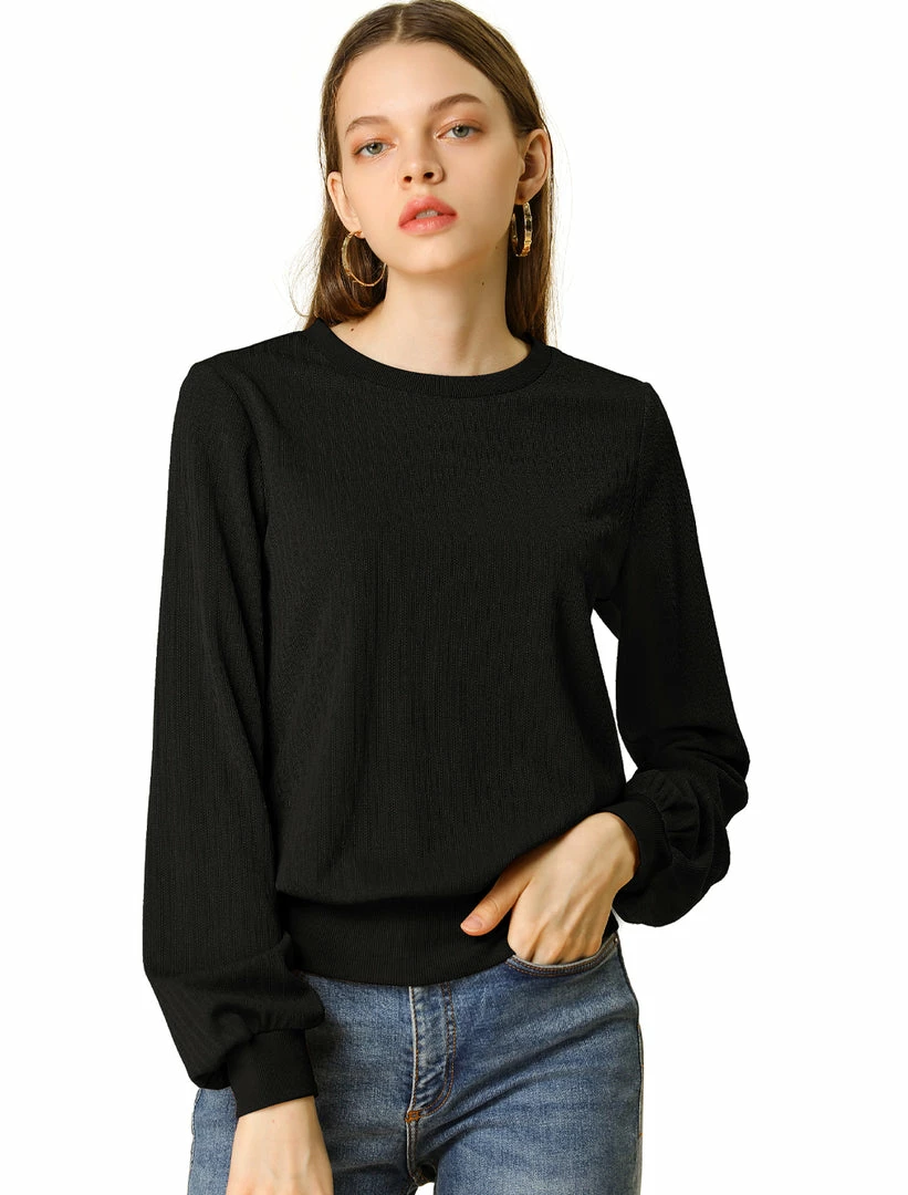 Allegra K Ribbed Pullover Sweater With Lantern Sleeves Women 5 Allegra K Ribbed Pullover Sweater With Lantern Sleeves Women