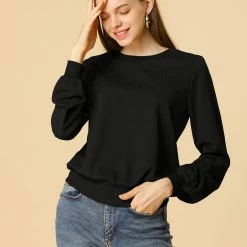 Allegra K Ribbed Pullover Sweater With Lantern Sleeves Women 72 Allegra K Ribbed Pullover Sweater With Lantern Sleeves Women