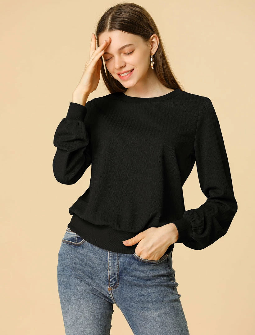 Allegra K Ribbed Pullover Sweater With Lantern Sleeves Women 6 Allegra K Ribbed Pullover Sweater With Lantern Sleeves Women