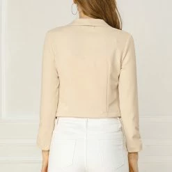 Allegra K Women's Notched Lapel Ruched Sleeve Jackets Business Crop Blazer