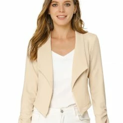 Allegra K Women's Notched Lapel Ruched Sleeve Jackets Business Crop Blazer