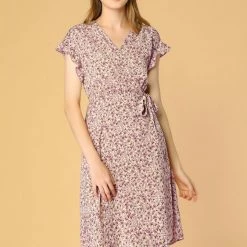 Allegra K Women's Floral Ruffle Trim Cuff V Neck Self Belt Midi Wrap Dress 30 Allegra K Women's Floral Ruffle Trim Cuff V Neck Self Belt Midi Wrap Dress