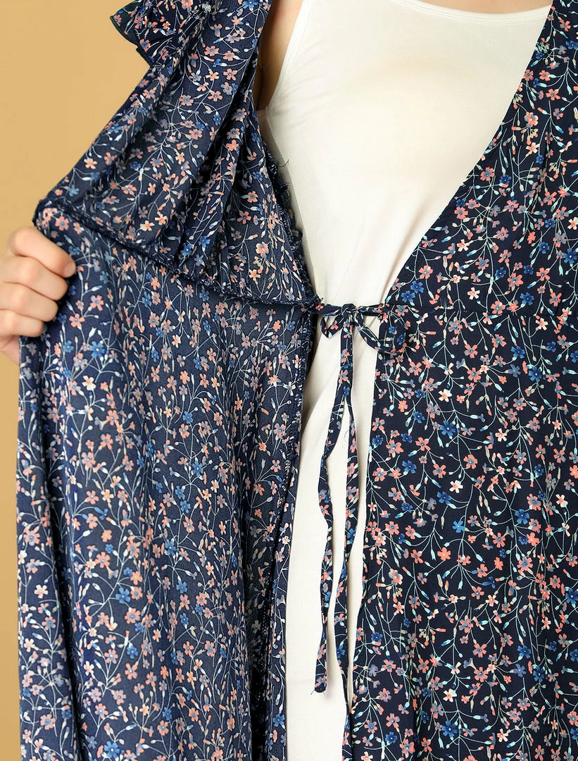 Allegra K Women's Floral Ruffle Trim Cuff V Neck Self Belt Midi Wrap Dress 9 Allegra K Women's Floral Ruffle Trim Cuff V Neck Self Belt Midi Wrap Dress