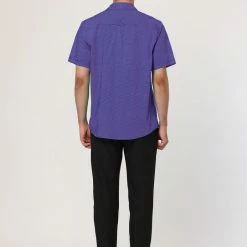 Allegra K HZ160403 Men Short Sleeves Cotton Polka Dots Button Up Shirt