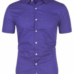 Allegra K HZ160403 Men Short Sleeves Cotton Polka Dots Button Up Shirt