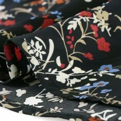 Women Allegra K Floral Print 3/4 Raglan Sleeve Drawstring Round Neck Blouse