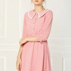 Allegra K Women's Peter Pan Collar Dresses Star Puff Sleeve Chiffon Shirt Dress