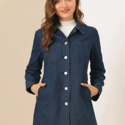 Allegra K Belted Longline Denim Jacket Women