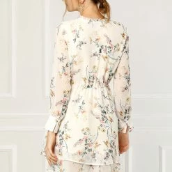 Allegra K Women's Floral Ruffled Tie V Neck Layered Vintage Chiffon Mini Dress