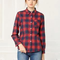 Women Allegra K Plaids Roll Up Sleeves Buttoned Boyfriend Shirt 31 Women Allegra K Plaids Roll Up Sleeves Buttoned Boyfriend Shirt