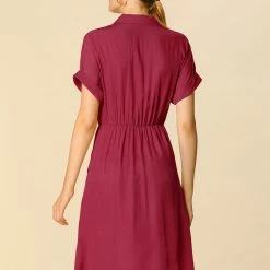 Women Allegra K Four Pockets Shirt Dress With Notched Lapel In Khaki