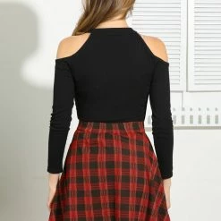 Allegra K Women's Tartan Plaid Zip Up High Waist A-Line Skater Skirt