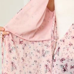 Allegra K Women's Floral Print Ruffle Cuff Self Tie V Neck Wrap Chiffon Top Shirt