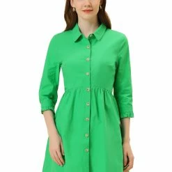 Allegra K Women's 3/4 Sleeve Button Front Flare Mini Shirt Dress 101 Allegra K Women's 3/4 Sleeve Button Front Flare Mini Shirt Dress