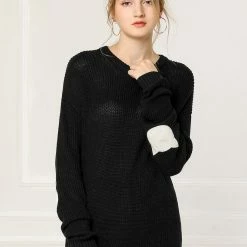 Women Allegra K Drop Shoulder Elbow Cat Patch Loose Sweater