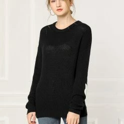 Women Allegra K Drop Shoulder Elbow Cat Patch Loose Sweater