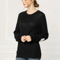 Women Allegra K Drop Shoulder Elbow Cat Patch Loose Sweater