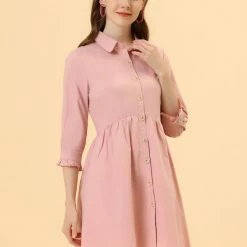 Allegra K Women's 3/4 Sleeve Button Front Flare Mini Shirt Dress 107 Allegra K Women's 3/4 Sleeve Button Front Flare Mini Shirt Dress
