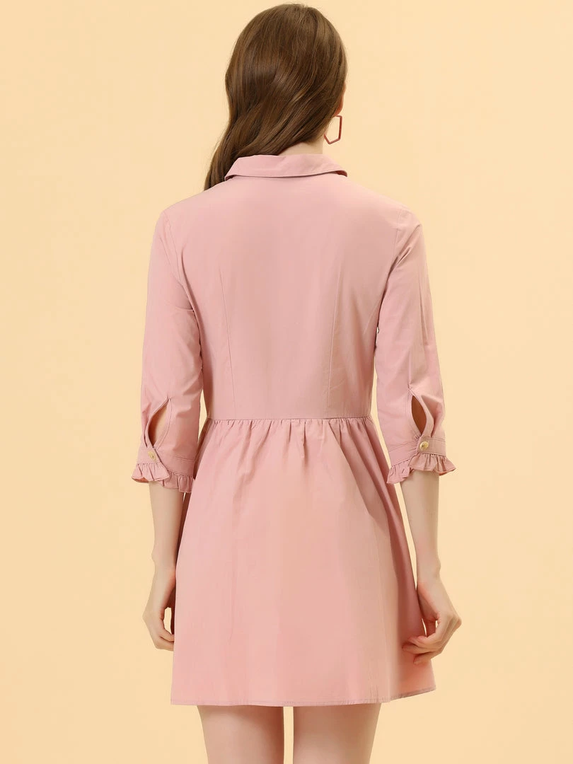 Allegra K Women's 3/4 Sleeve Button Front Flare Mini Shirt Dress 53 Allegra K Women's 3/4 Sleeve Button Front Flare Mini Shirt Dress